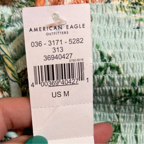 American Eagle Cropped Smocked Floral Spaghetti Strap Tank Top - Picture 2 of 2